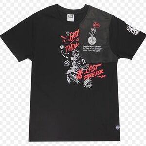 EGO Black Tee with Red and White Graphics